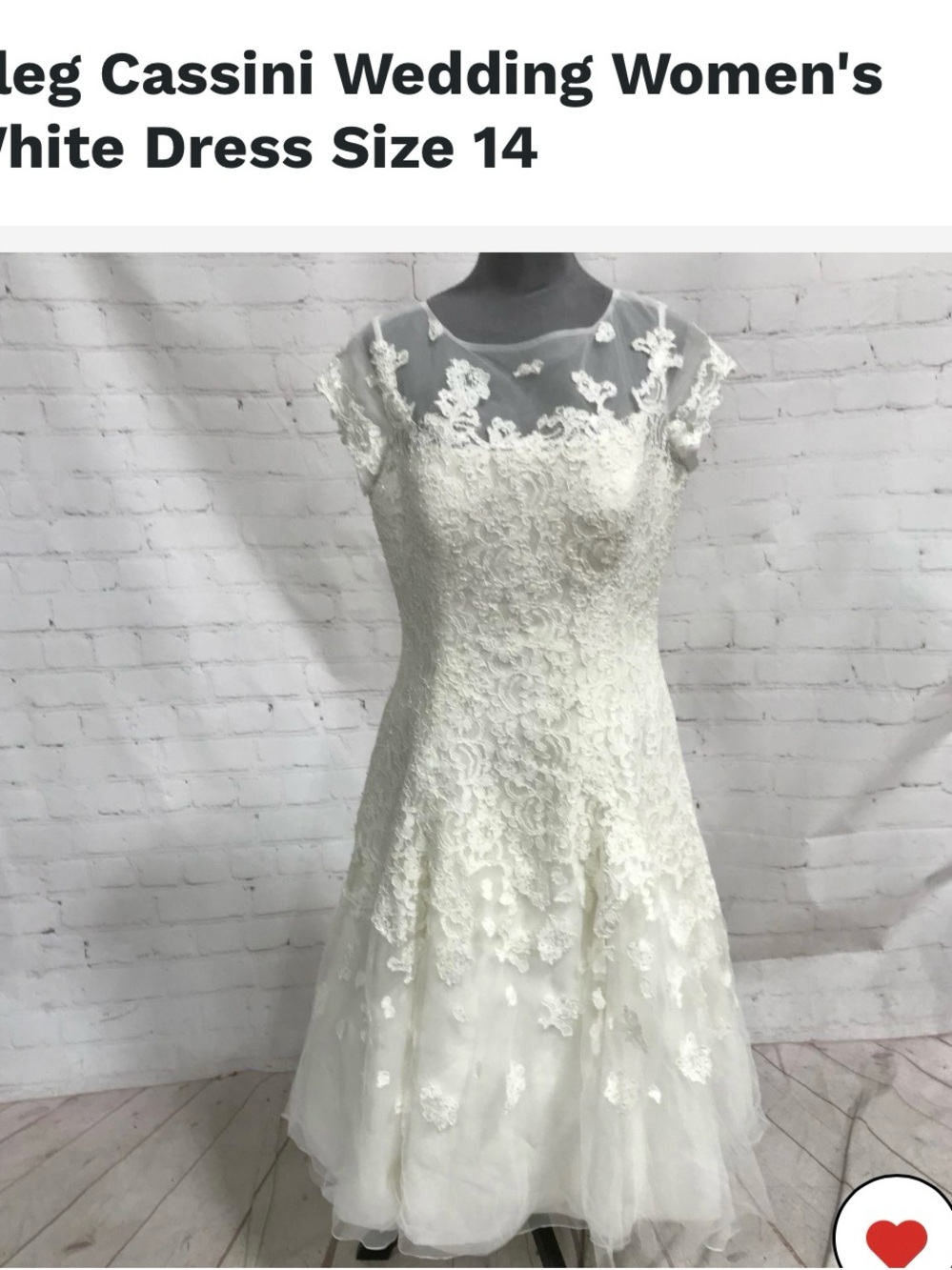 Oleg Cassini White/Ivory Lace Tea-Length Bridal Dress